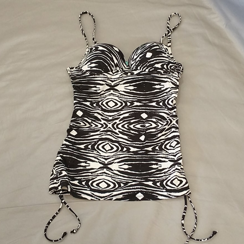 Assets by Spanx black white push up tankini top